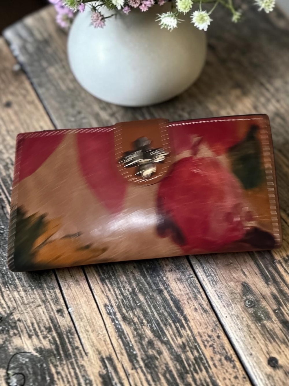Patricia Nash Floral Leather Wallet in Brown and Red